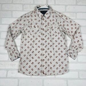 Cody James Boys Large White Horseshoe Print Western Button Down Shirt Cotton